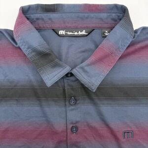 TravisMathew Polo Shirt Mens XL Blue Burgundy Striped Pima Cotton Blend Golf